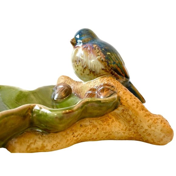 Ceramic Drip-Glazed Blue Bird Leaf Serving Dish, Candy Nut Tray Sculpture-ZQQQC - Picture 6 of 16